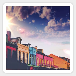 Sunny Cloudy Skies and Iconic Colorful Rainbow New Orleans French Quarter Nola Homes Yellow Light Blue Pink Orange Architecture Minimal Cityscape in Southern Louisiana Sticker